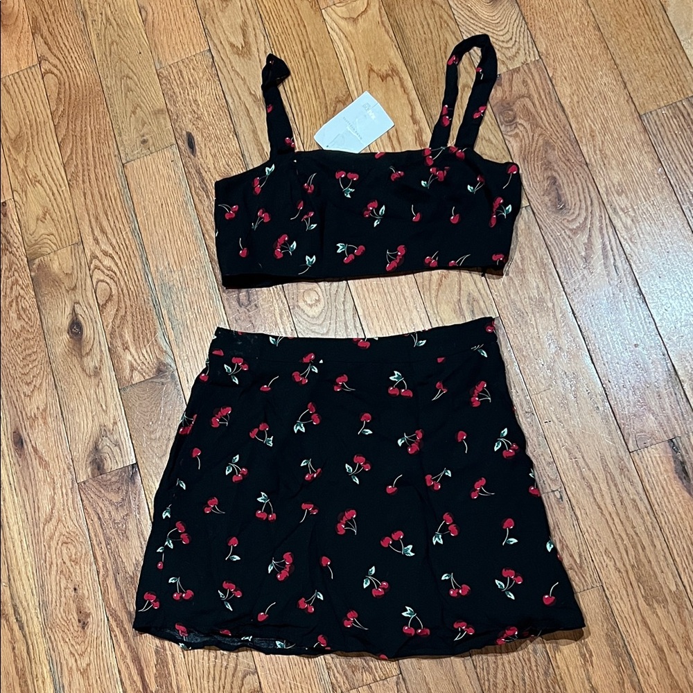 Cherry Print Top and Skirt Set